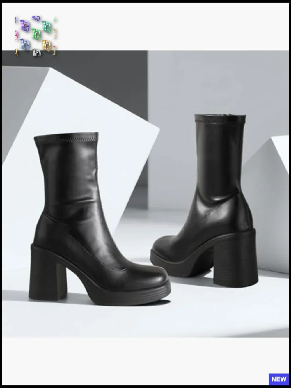 Chunky High Heel Ankle Booties Side Zipper Platform Square Toe Y2K Evening Party